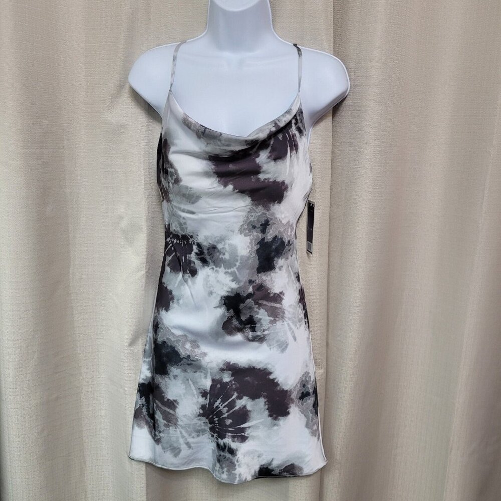 Dear Moon Sleeveless Pullover Mini Dress Junior's Size 1 Gray Satin Tie Dye NWT
